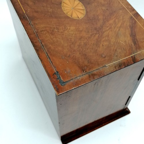 173 - Antique walnut veneered smokers cabinet with satinwood inlay 28cm x 18cm x 24.5cm high - strung inla... 