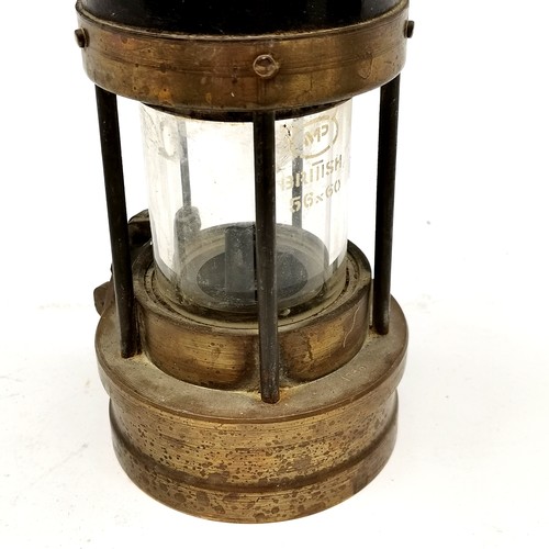 202 - Vintage E Thomas & Williams (Aberdare) GPO miners lamp in brass & steel - 25cm high with no obvious ... 