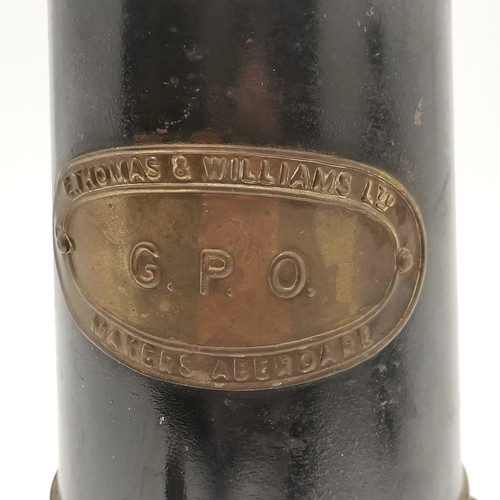 202 - Vintage E Thomas & Williams (Aberdare) GPO miners lamp in brass & steel - 25cm high with no obvious ... 