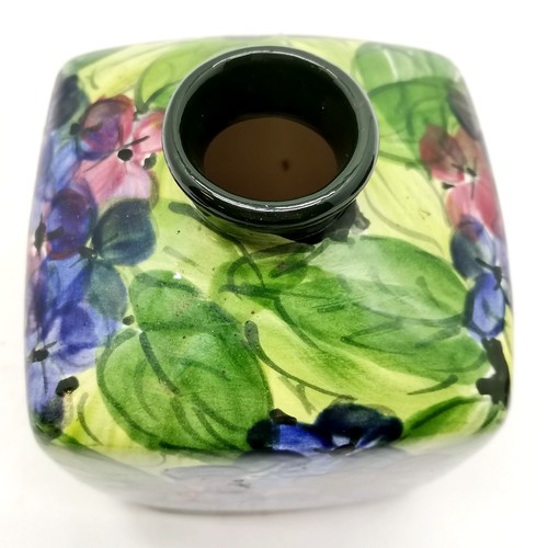 203 - Ken & Valerie Shelton hand painted square pot - 11cm high x 8cm square with no obvious damage