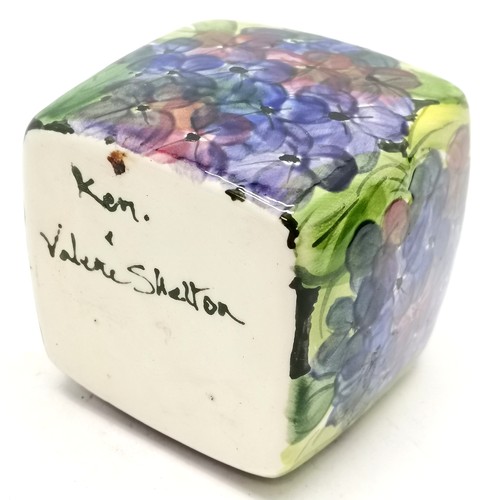 203 - Ken & Valerie Shelton hand painted square pot - 11cm high x 8cm square with no obvious damage