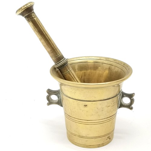 205 - 2 x antique pestles and mortars - largest 14.5cm diameter x 12.5cm high t/w antique pewter quart jug... 