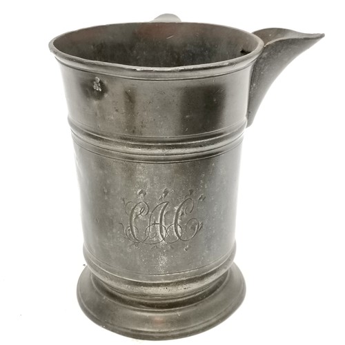 205 - 2 x antique pestles and mortars - largest 14.5cm diameter x 12.5cm high t/w antique pewter quart jug... 