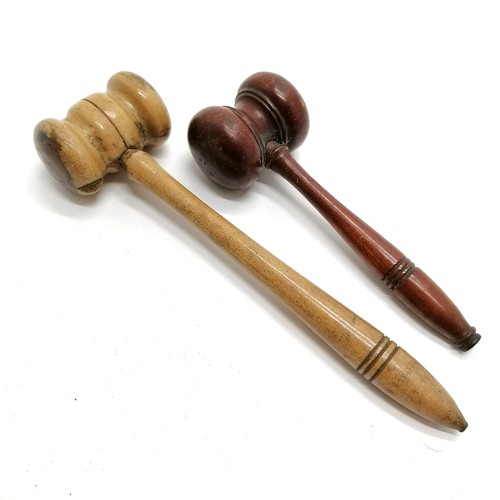 224 - 2 auctioneers hand turned gavels, longest 20cm and A/F