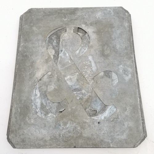 225 - 2 x sets of antique metal stencils comprising A-Z & 0-8 & ampersand (23cm x 18cm) - smaller set (sam... 