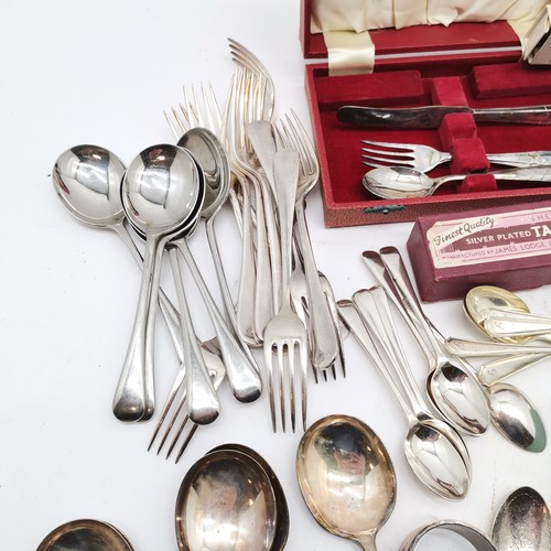 228 - Qty of plated ware inc loose cutlery, boxed christening set, cigarettes case etc - SOLD ON BEHALF OF... 