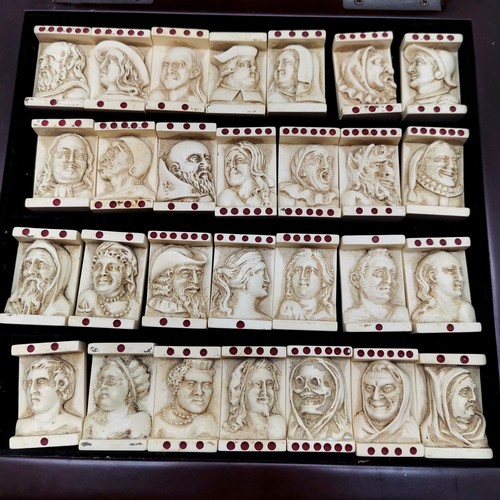 236 - Dutch renaissance reproduction dominoes set in wooden case - 24cm x 23cm ~ some slight losses