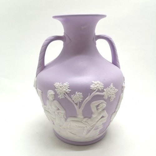 5 - Wedgwood style Portland vase on pink / lilac ground - 25cm high ~ some restoration to top rim otherw... 