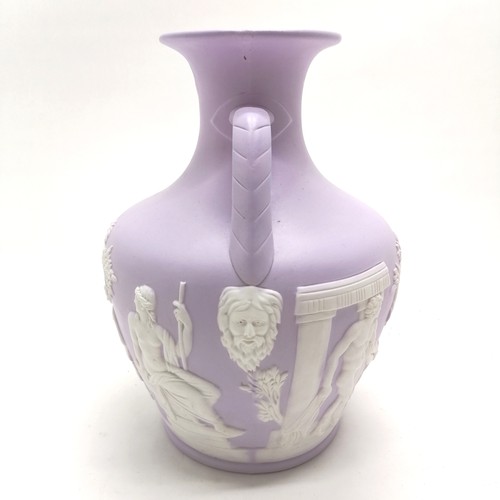 5 - Wedgwood style Portland vase on pink / lilac ground - 25cm high ~ some restoration to top rim otherw... 