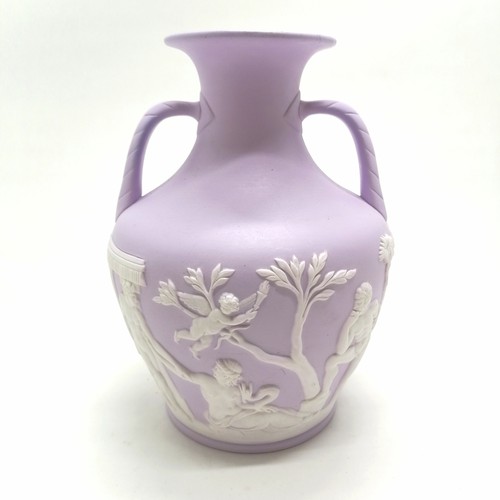 5 - Wedgwood style Portland vase on pink / lilac ground - 25cm high ~ some restoration to top rim otherw... 