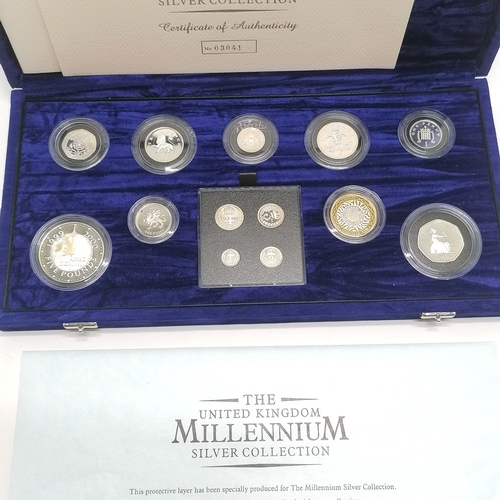 213 - 2000 UK Millennium Royal Mint cased set of silver proof coins inc Maundy set - 13 coins in total in ... 