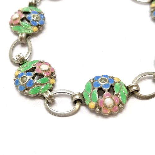 420 - Vintage unmarked silver multi colour enamel bracelet set with marcasite - 19cm & 16.6g total weight ... 