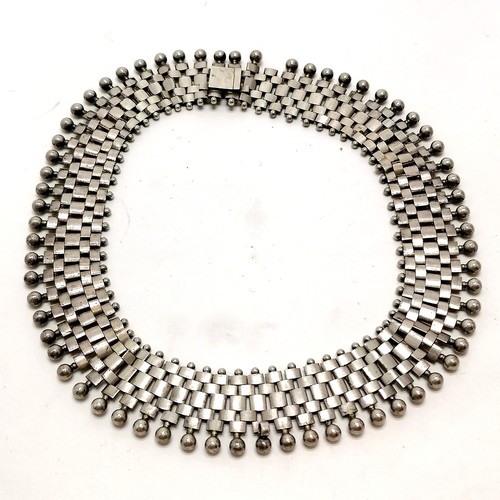 468 - Antique Victorian unmarked silver collar - 42cm long x 2.5cm wide (lacks 1 ball detail otherwise no ... 