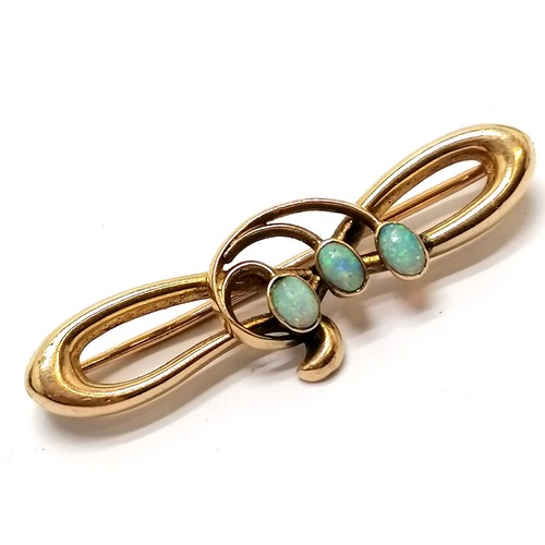 478 - Antique 15ct marked gold Art Nouveau bar brooch set with opals - 4cm & 2.9g total weight in an origi... 