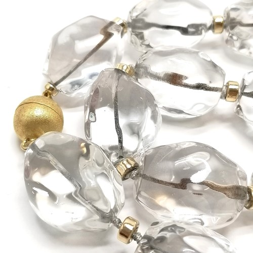 514 - Chunky rock cystal bead necklace with magnetic gold tone clasp - 42cm long & 357g