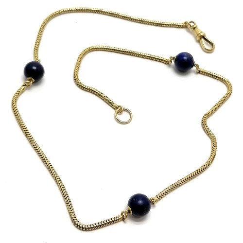 517 - Antique 18ct marked gold snake link necklace with lapis bead detail - 54cm & 26g total weight & no o... 