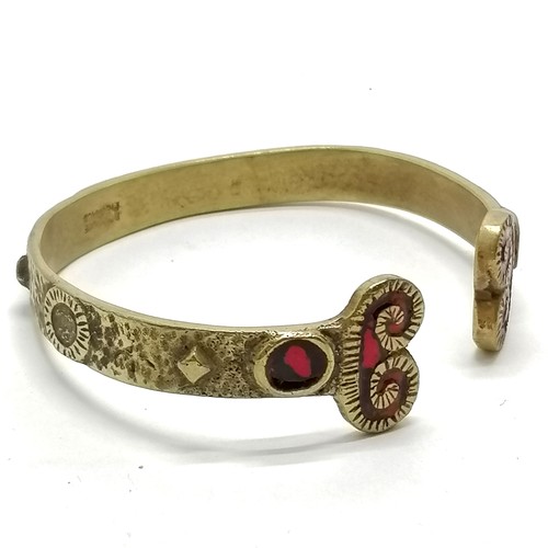 520 - Dominique Piéchaud (1922-2011) bronze bangle with red enamel detail - 7cm across & slight distortion