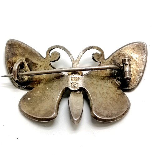 529 - 800 silver stone set enamel butterfly brooch - 3.5cm wingspan & 5.5g total weight ~ enamel a/f