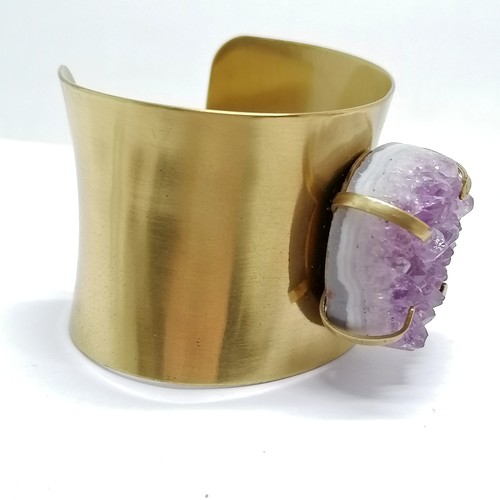 535 - CGI CN metal cuff bangle with amethyst geode detail - 6.5cm across