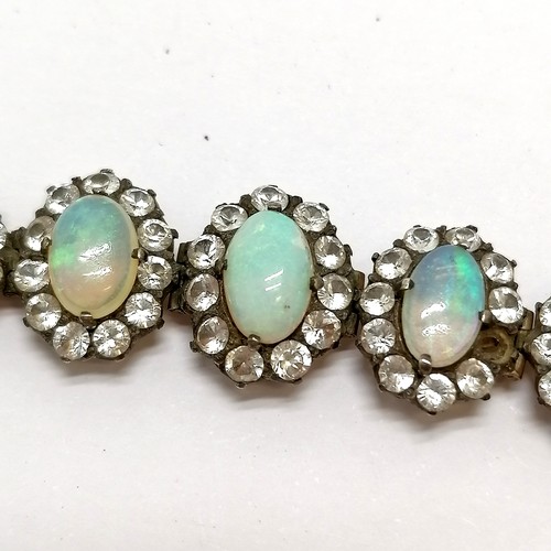 549 - Antique gold and silver mounted opal / white sapphire bracelet - 17cm & 9.3g total weight ~ 2 sapphi... 