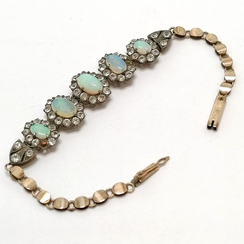 549 - Antique gold and silver mounted opal / white sapphire bracelet - 17cm & 9.3g total weight ~ 2 sapphi... 