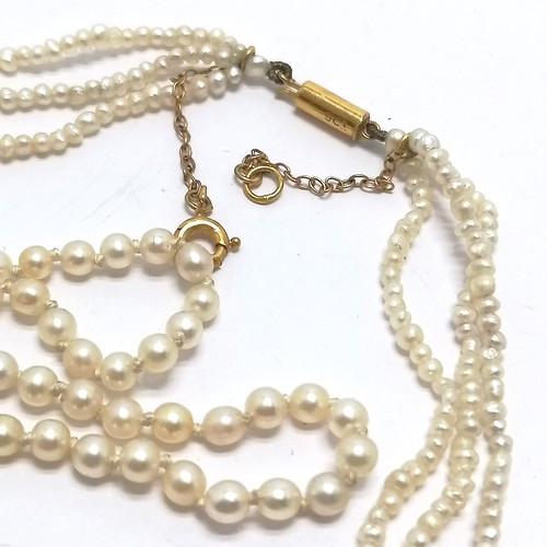 578 - Antique triple strand of seed pearls with gold clasp (32cm) t/w pearl bracelet - SOLD ON BEHALF OF T... 