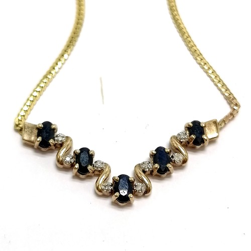 628 - 9ct hallmarked gold necklet set with sapphires & diamonds - 45cm & 3.9g total weight