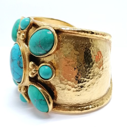 638 - Barrera wide cuff bangle with turquoise detail - 5cm across & 139g in weight