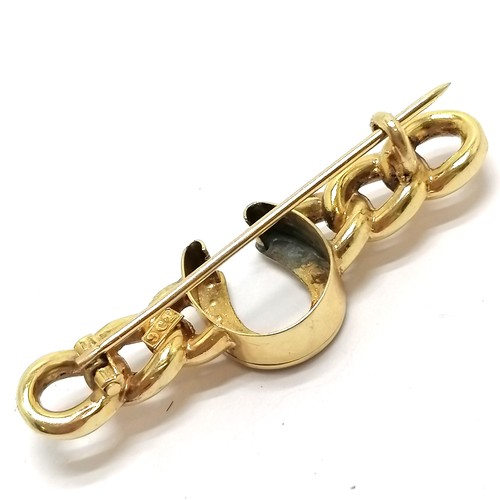 650 - Antique 9ct marked gold brooch with seed pearl horseshoe design to centre - suffragette (?) - 4.5cm ... 