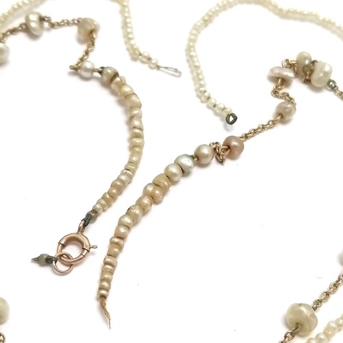 673 - 2 x antique natural pearl necklaces - baroque pearl necklace has 9ct gold clasp + chain (42cm) ~ bot... 