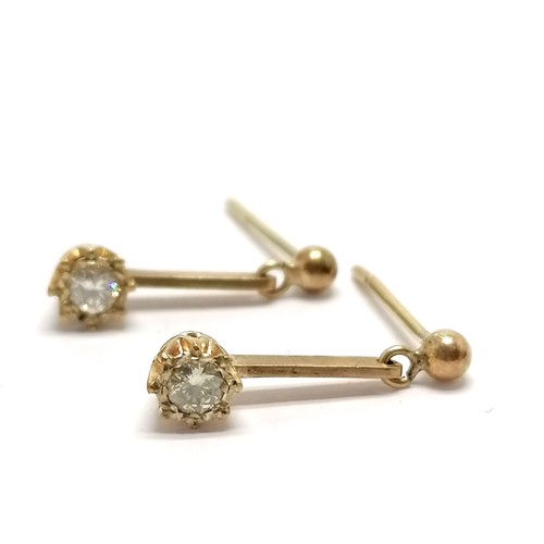 699 - Antique 9ct marked gold diamond drop earrings (1.5cm drop & 1.1g total weight) in original Fred J Ma... 