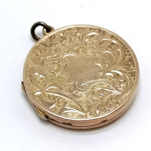 712 - Antique circular gold locket pendant with engraved detail - 2.5cm diameter & 5g total weight ~ ring ... 