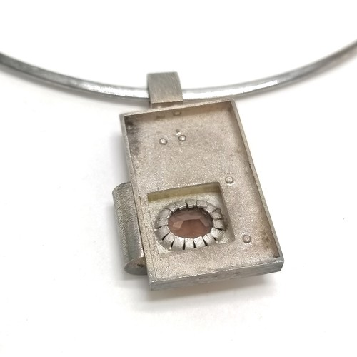 714 - Scottish silver hallmarked designer pendant set with smoky quartz on torque collar (13cm diameter) &... 