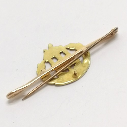 724 - Antique 15ct marked gold Dorsetshire regiment sweetheart bar brooch - 5cm & 4.9g total weight (has m... 