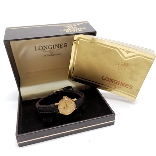 735 - Ladies Longines manual wind wristwatch (20mm case) in original box with 1984 dated papers ~ for spar... 