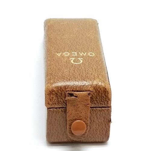 738 - Omega vintage tan leather watch box - 12.2cm long x 4cm across and has original pad ~ tag clasp slig... 