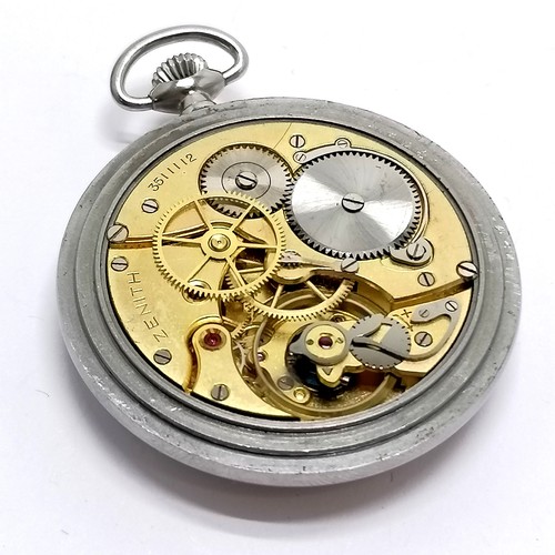 739 - Zenith pocket watch in steel 48mm case with centre sweep second hand #18-28-2-T - Zenith marked case... 