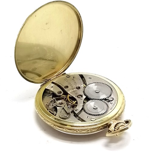 755 - Waltham 14ct gold filled Art Deco pocket watch - 42mm case & some deterioration to dial and otherwis... 