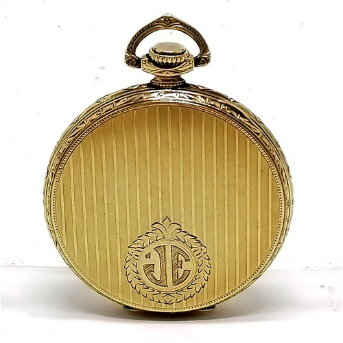 755 - Waltham 14ct gold filled Art Deco pocket watch - 42mm case & some deterioration to dial and otherwis... 