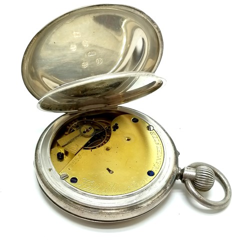 760 - Antique silver full hunter pocket watch (48mm case) by Hall & Co (Manchester) in Parsons retail box ... 