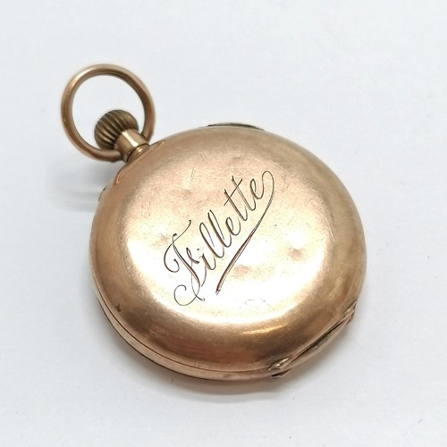 766 - Antique 9ct gold cased pocket fob watch (30mm case and has gold inner dust cover ) - 24.2g total wei... 