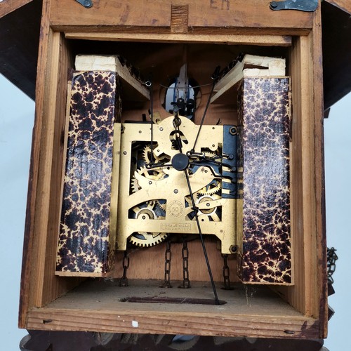 767 - Bavarian hand carved wooden cuckoo clock by Schatz with 8 day movement - hanging game panel detail a... 