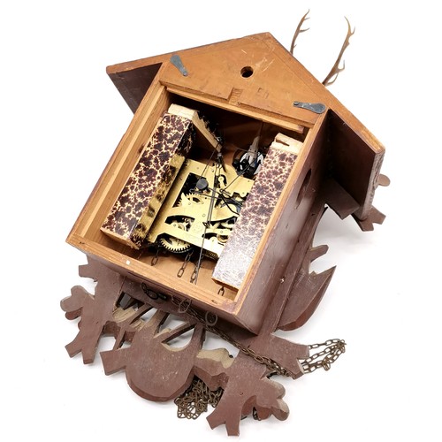 767 - Bavarian hand carved wooden cuckoo clock by Schatz with 8 day movement - hanging game panel detail a... 