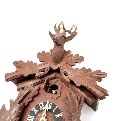 767 - Bavarian hand carved wooden cuckoo clock by Schatz with 8 day movement - hanging game panel detail a... 