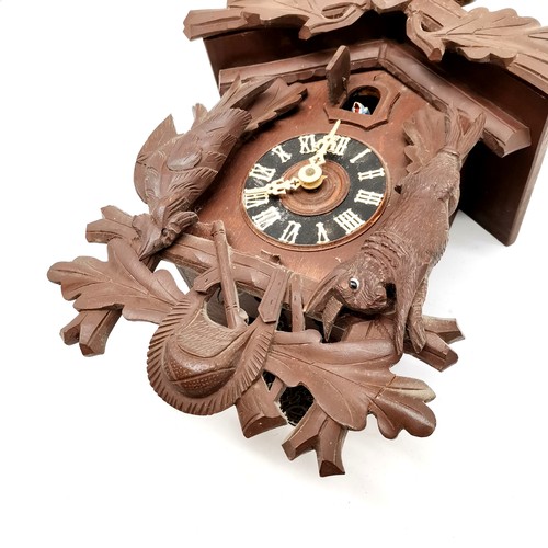 767 - Bavarian hand carved wooden cuckoo clock by Schatz with 8 day movement - hanging game panel detail a... 