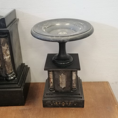 770 - Antique slate and marble mantle clock with gong strike 1h and 1/2h 32cm high x 47cm wide x 15cm deep... 