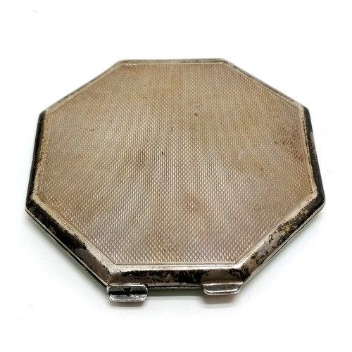 789 - Art Deco 1922 silver hallmarked guilloche enamel octagonal compact by Adie Brothers Ltd - 7cm across... 