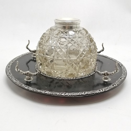 794 - 1899 Goldsmiths & Silversmiths Co Ltd silver & tortoiseshell deskstand / standish with hobnail cut g... 