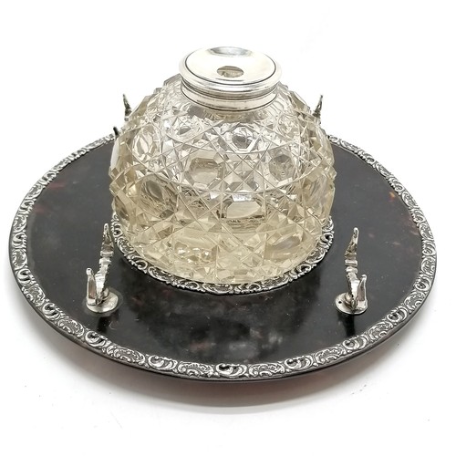 794 - 1899 Goldsmiths & Silversmiths Co Ltd silver & tortoiseshell deskstand / standish with hobnail cut g... 