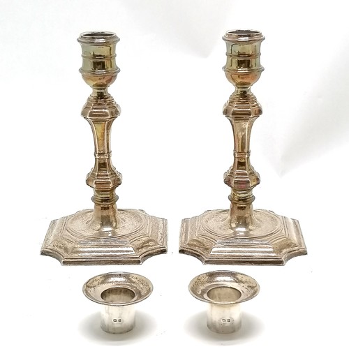 808 - 1928 silver pair of candlesticks with detachable sconces by Elkington & Co Ltd - 19.5cm high & total... 